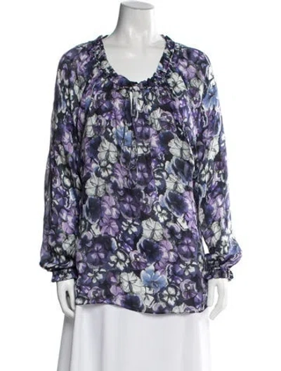 Pre-owned Ch Carolina Herrera Silk Floral Print Blouse In Multi