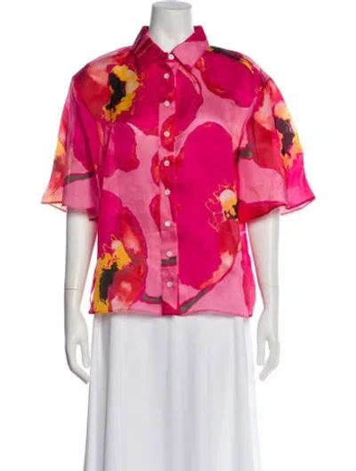 Pre-owned Ch Carolina Herrera Silk Floral Print Blouse In Pink
