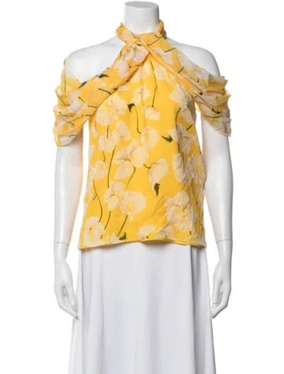 Pre-owned Ch Carolina Herrera Silk Floral Print Blouse In Yellow