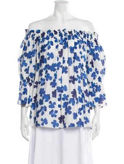 Pre-owned Ch Carolina Herrera Silk Floral Print Top In White