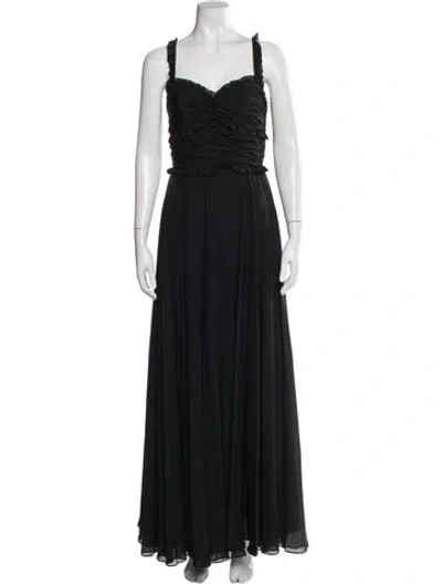 Pre-owned Ch Carolina Herrera Silk Long Dress In Black