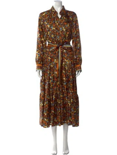 Pre-owned Ch Carolina Herrera Silk Long Dress In Brown