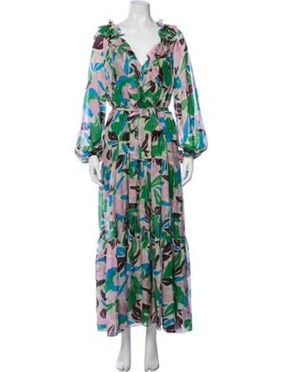 Pre-owned Ch Carolina Herrera Silk Long Dress In Green