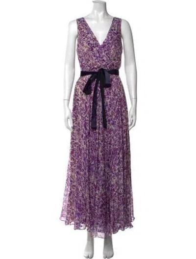 Pre-owned Ch Carolina Herrera Silk Long Dress In Purple