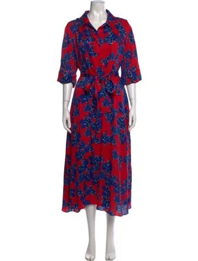 Pre-owned Ch Carolina Herrera Silk Midi Length Dress In Blue/red