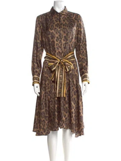 Pre-owned Ch Carolina Herrera Silk Midi Length Dress In Brown