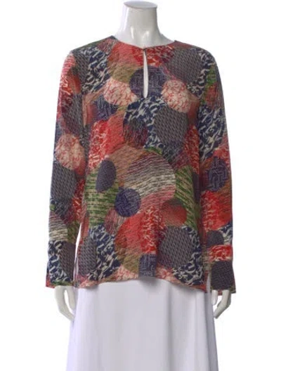Pre-owned Ch Carolina Herrera Silk Patterned Blouse In Green