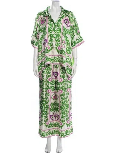 Pre-owned Ch Carolina Herrera Silk Patterned Pant Set In Green