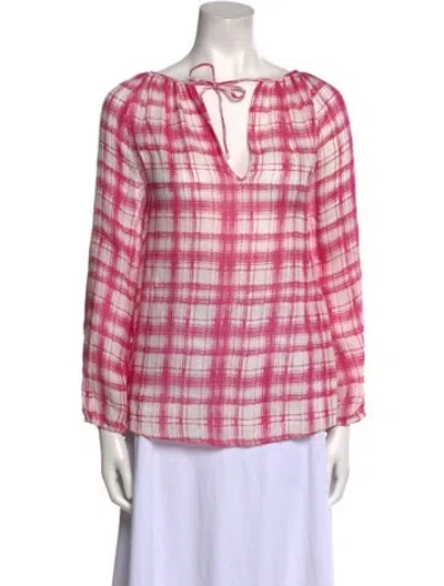 Pre-owned Ch Carolina Herrera Silk Plaid Print Tunic In Pink