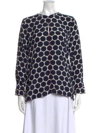Pre-owned Ch Carolina Herrera Silk Polka Dot Print Blouse In Blue
