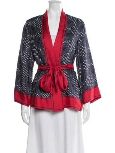 Pre-owned Ch Carolina Herrera Silk Polka Dot Print Robe In Red