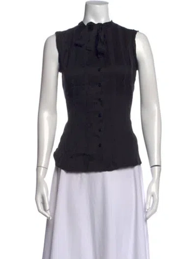 Pre-owned Ch Carolina Herrera Silk Tie Neck Blouse In Black
