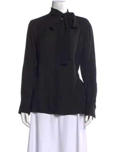 Pre-owned Ch Carolina Herrera Silk Tie Neck Blouse In Blue