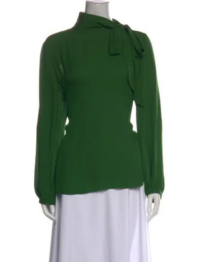 Pre-owned Ch Carolina Herrera Silk Tie Neck Blouse W/ Tags In Green