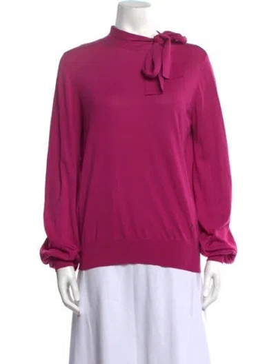 Pre-owned Ch Carolina Herrera Silk Tie Neck Sweater In Pink