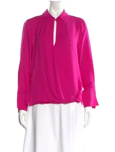 Pre-owned Ch Carolina Herrera Silk V-neck Blouse In Pink