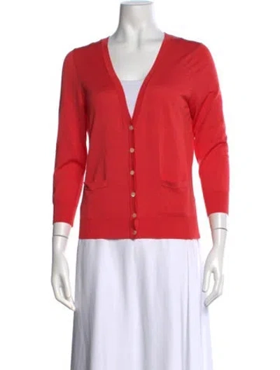 Pre-owned Ch Carolina Herrera Silk V-neck Sweater In Red