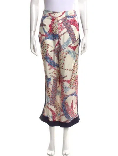 Pre-owned Ch Carolina Herrera Silk Wide Leg Pants In White