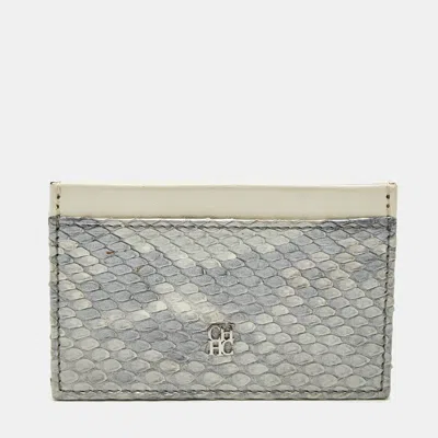 Pre-owned Ch Carolina Herrera Silver/cream Python And Leather Card Holder
