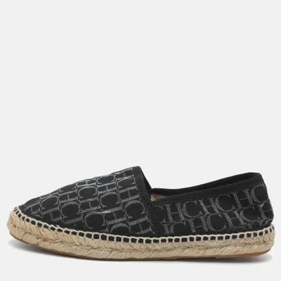 Pre-owned Ch Carolina Herrera Size 35 Black Signature Fabric Espadrille Flats