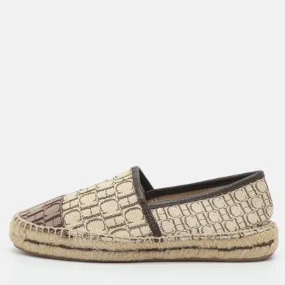 Pre-owned Ch Carolina Herrera Size 36 Beige Monogram Canvas Espadrille Flats In Sand