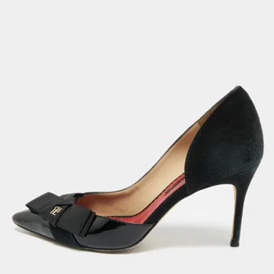 Ch Carolina Herrera Size 37 Black Suede And Patent Leather Pointed Toe D'orsay Pumps