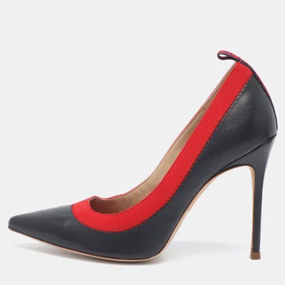 Pre-owned Ch Carolina Herrera Size 37 Navy Blue Leather Pumps