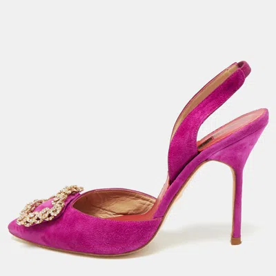 Pre-owned Ch Carolina Herrera Size 37 Purple Suede Slingback Pumps