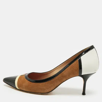 Pre-owned Ch Carolina Herrera Size 37 Tricolour Suede And Leather Pumps In Black