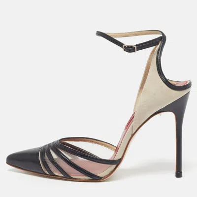 Pre-owned Ch Carolina Herrera Size 38 Black Leather And Suede Ankle Strap Pumps