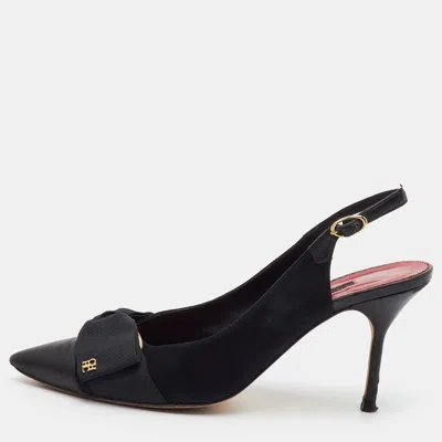 Pre-owned Ch Carolina Herrera Size 38 Black Leather And Suede Pointed Toe Slingback Pumps