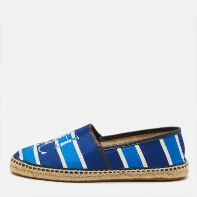 Pre-owned Ch Carolina Herrera Size 38 Blue/white Fabric And Leather Striped Espadrille Flats