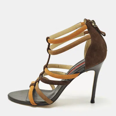 Pre-owned Ch Carolina Herrera Size 38 Multicolor Suede Ankle Strap Sandals