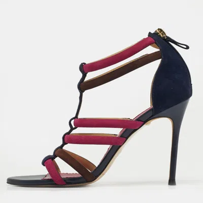 Pre-owned Ch Carolina Herrera Size 38 Multicolor Suede Ankle Strap Sandals