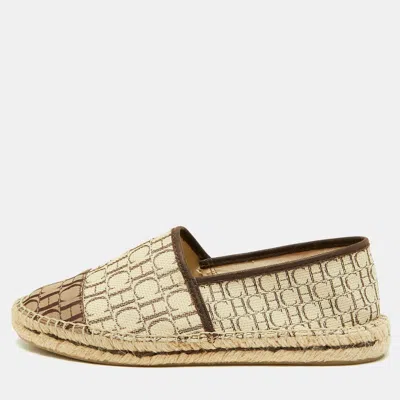 Pre-owned Ch Carolina Herrera Size 39 Beige/dark Brown Canvas And Jacquard Espadrille Flats In Sand