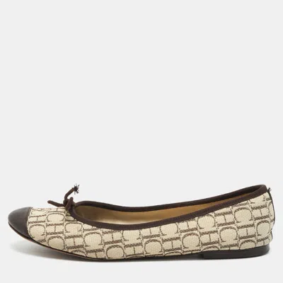 Pre-owned Ch Carolina Herrera Size 39 Brown/beige Signature Jacquard Ballet Flats