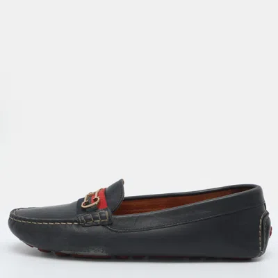 Pre-owned Ch Carolina Herrera Size 39 Navy Blue Leather Loafers