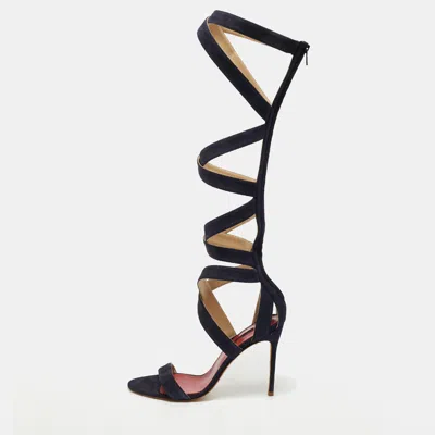 Pre-owned Ch Carolina Herrera Size 39 Navy Blue Suede Gladiator Sandals