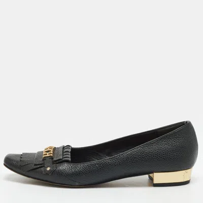 Pre-owned Ch Carolina Herrera Size 40 Black Leather Fringe Ballet Flats