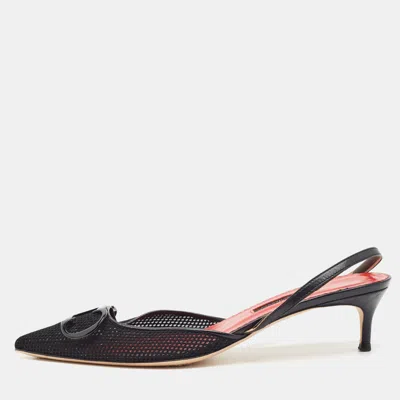 Pre-owned Ch Carolina Herrera Size 40 Black Mesh And Leather Slingback Pumps