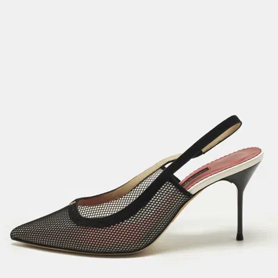 Pre-owned Ch Carolina Herrera Size 40 Black Mesh And Suede Slingback Pumps