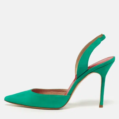 Pre-owned Ch Carolina Herrera Size 40 Green Suede Slingback Pumps