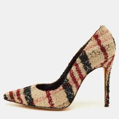 Ch Carolina Herrera Size 40 Multicolor Check Tweed Pointed Toe Pumps In Brown
