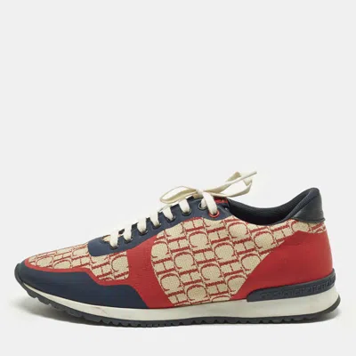 Pre-owned Ch Carolina Herrera Size 41.5 Tricolor Signature Print Canvas Leather Low Top Sneakers In Red