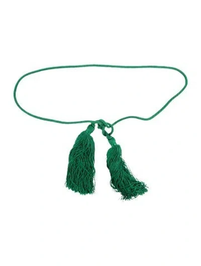 Pre-owned Ch Carolina Herrera Skinny Tassel Accents Waist Belt In Green