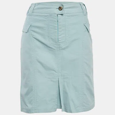 Ch Carolina Herrera Sky Blue Canvas Flap Detail Mini Skirt