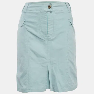 Pre-owned Ch Carolina Herrera Sky Blue Canvas Flap Detail Mini Skirt L