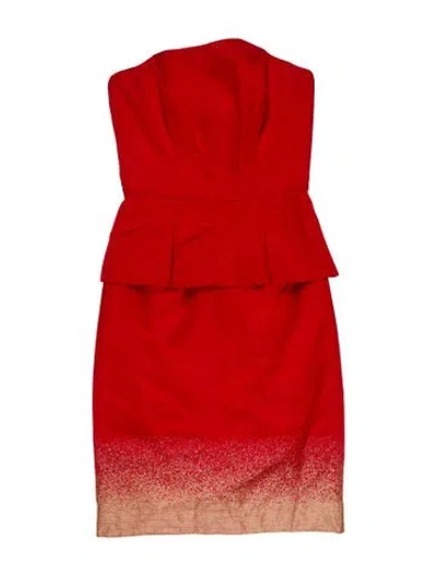 Pre-owned Ch Carolina Herrera Strapless Mini Dress In Red
