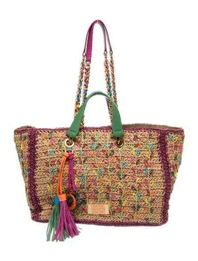 Pre-owned Ch Carolina Herrera Straw Tote In Brown