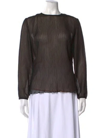 Pre-owned Ch Carolina Herrera Striped Crew Neck Blouse In Brown